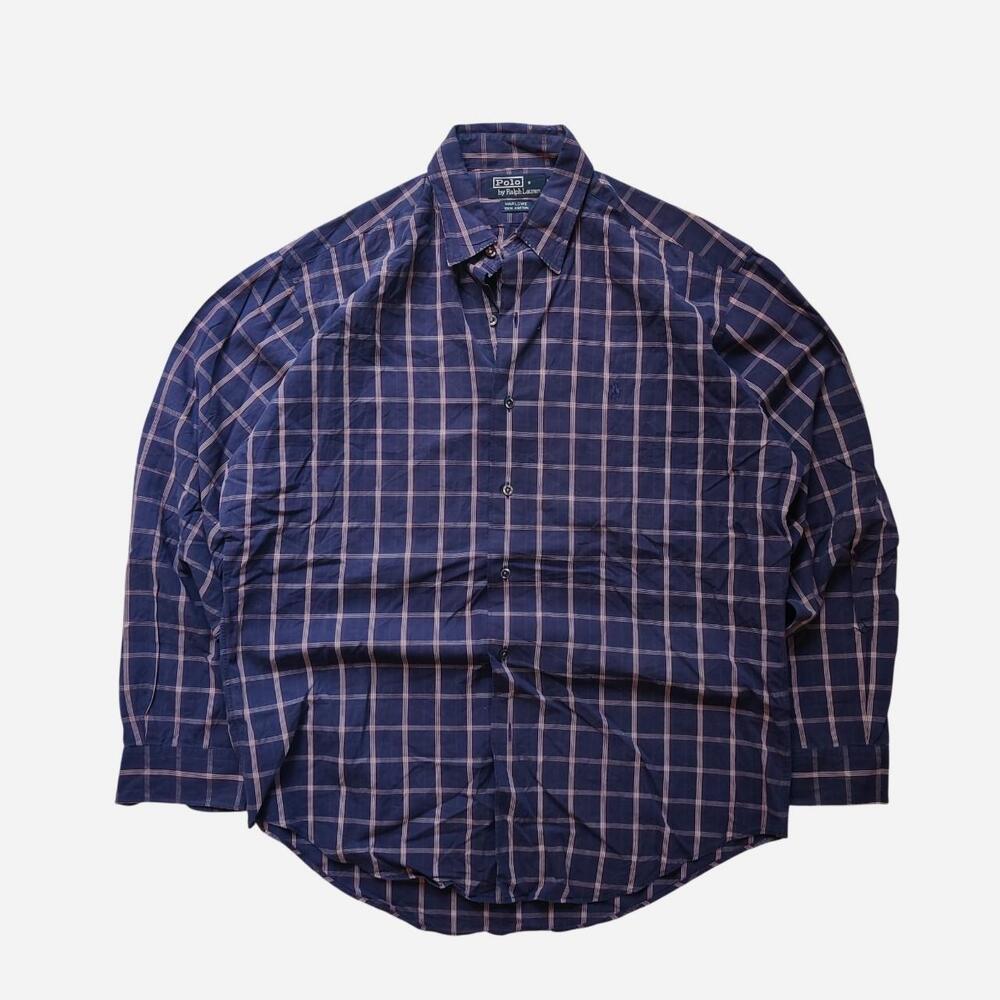 Vintage Polo Ralph Lauren navy blue checkered button up shirt